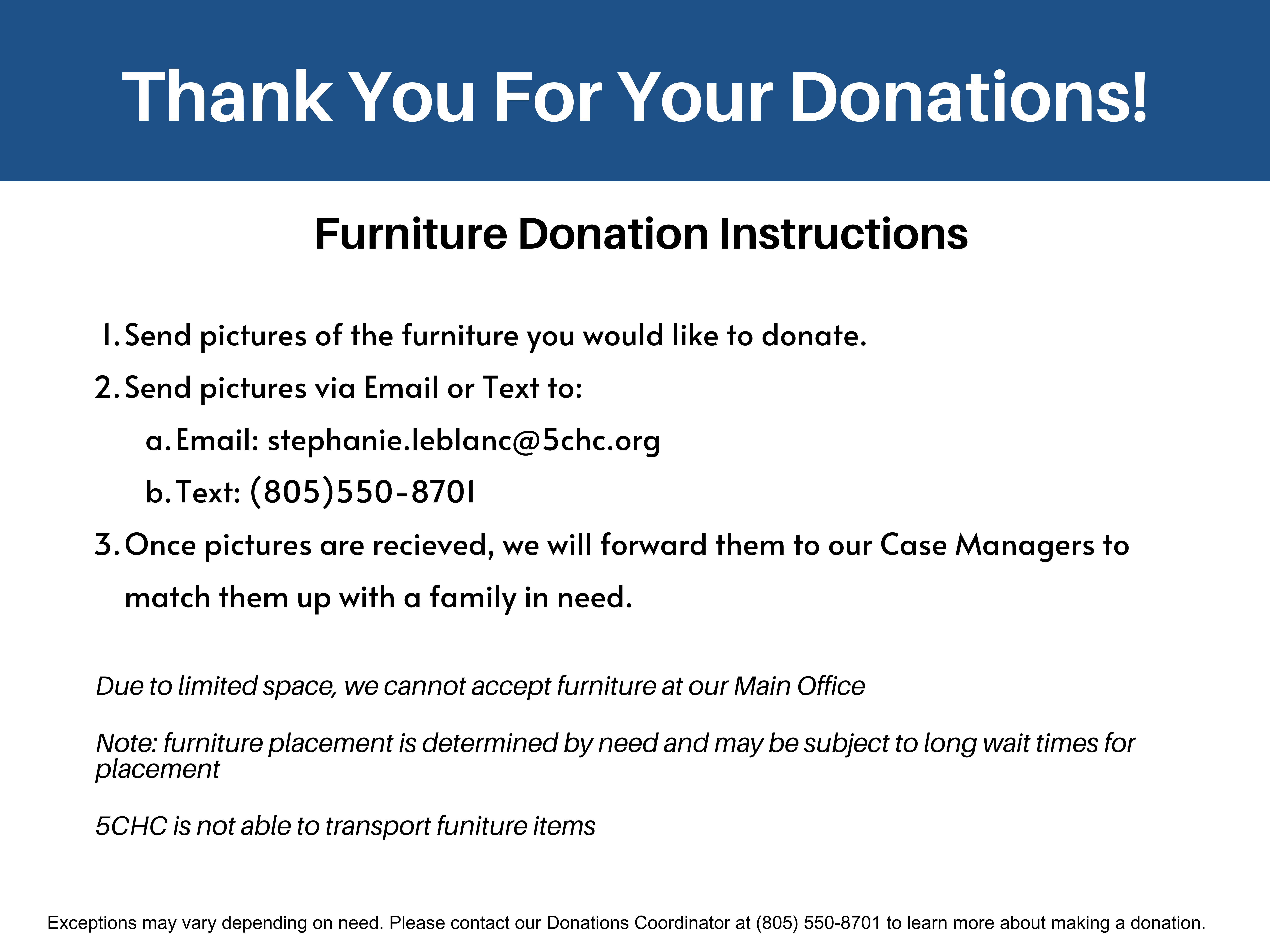 Furniture Donation Instructions