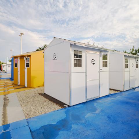 Pallet brand cabins, painted colorfully